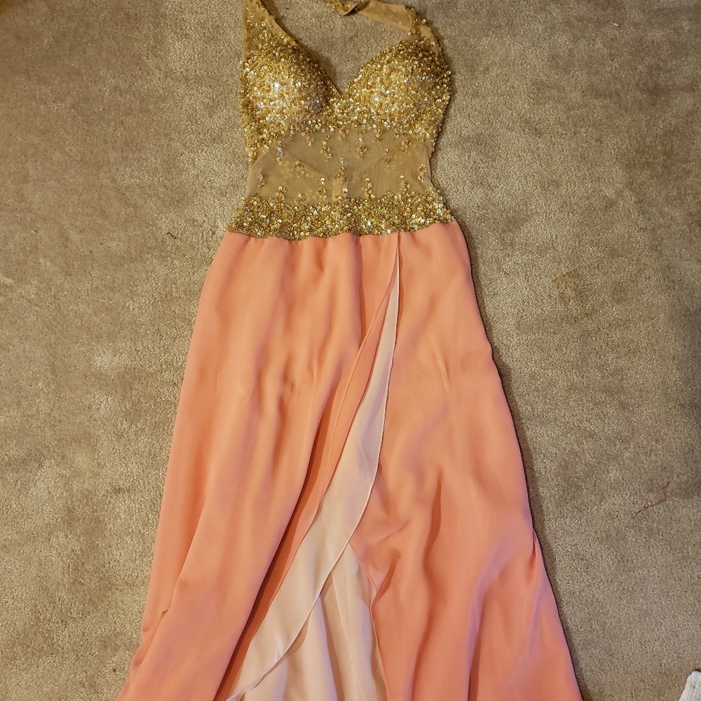 Coral Cache Halter Prom Dress/Gown